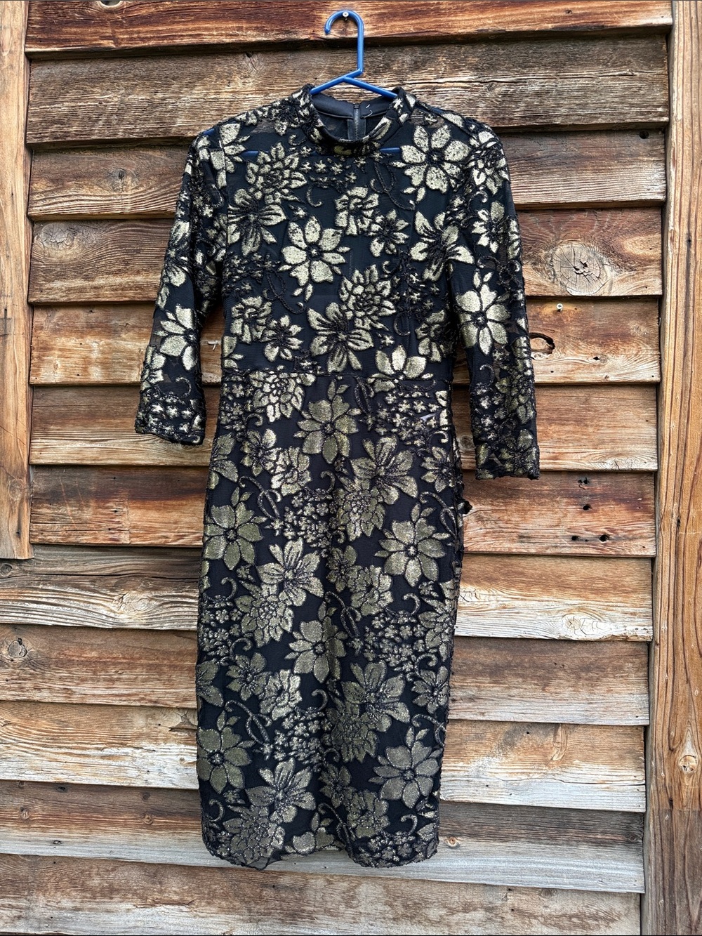 Rachel Roy lined gold and black mesh dress